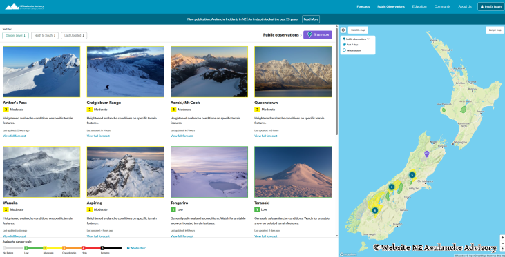 Screenshot NZ Avalanche Advisory