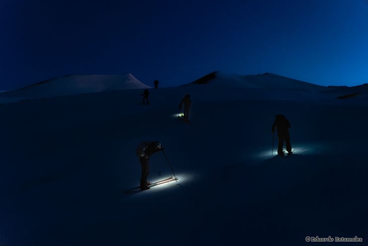 Nighttime approach to the Nevados de Chillán volcano